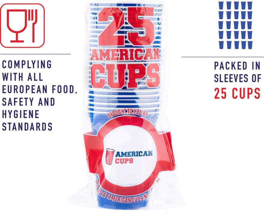 AmericanCups American Cups Blue Cups Party Cups 25 stuks 475ml. Beerpong Bekers Drankspel