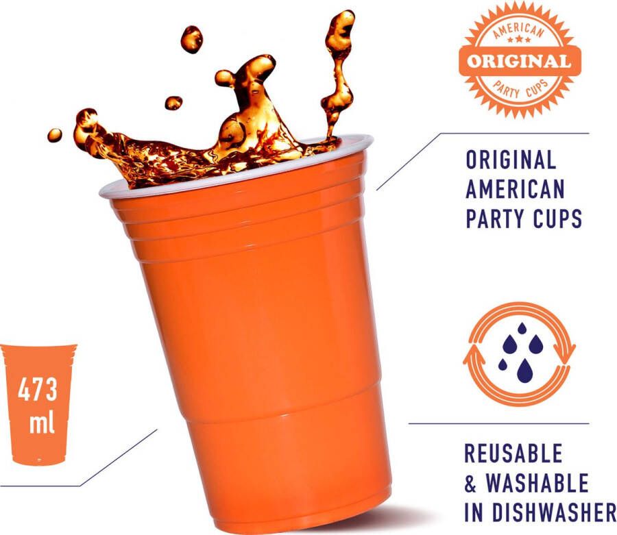 AmericanCups American Cups Orange Cups Party Cups 100 stuks 475ml. Oranje Beerpong Bekers Drankspel