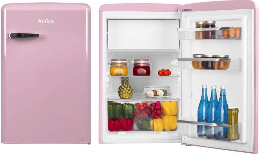 Amica *PROMO* Retro Tafelmodel Koelkast met vriesvak AR1112P Magenta Roos