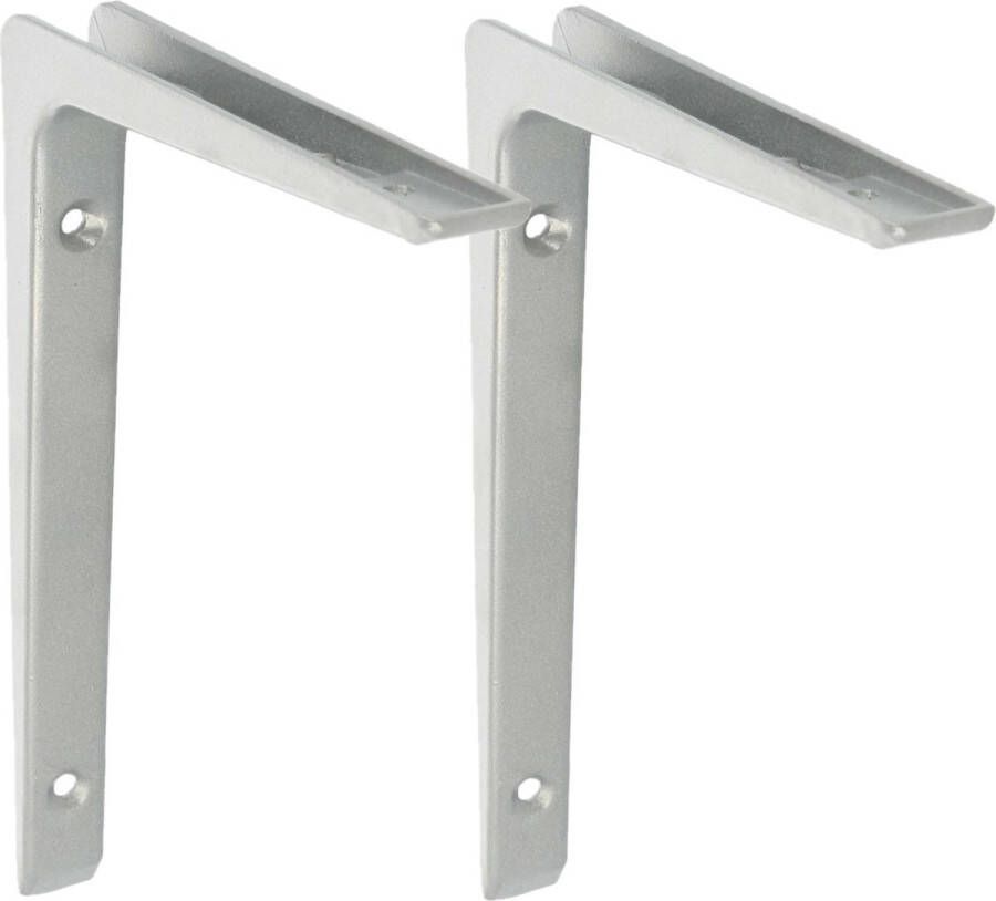 AMIG Plankdrager planksteun 2x aluminium gelakt zilvergrijs H200 x B150 mm boekenplank steunen