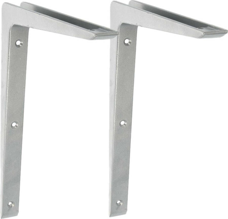 AMIG Plankdrager planksteun 2x aluminium gelakt zilvergrijs H250 x B200 mm boekenplank steunen