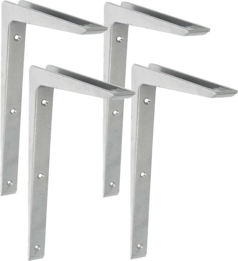 AMIG Plankdrager planksteun 4x aluminium gelakt zilvergrijs H250 x B200 mm boekenplank steunen