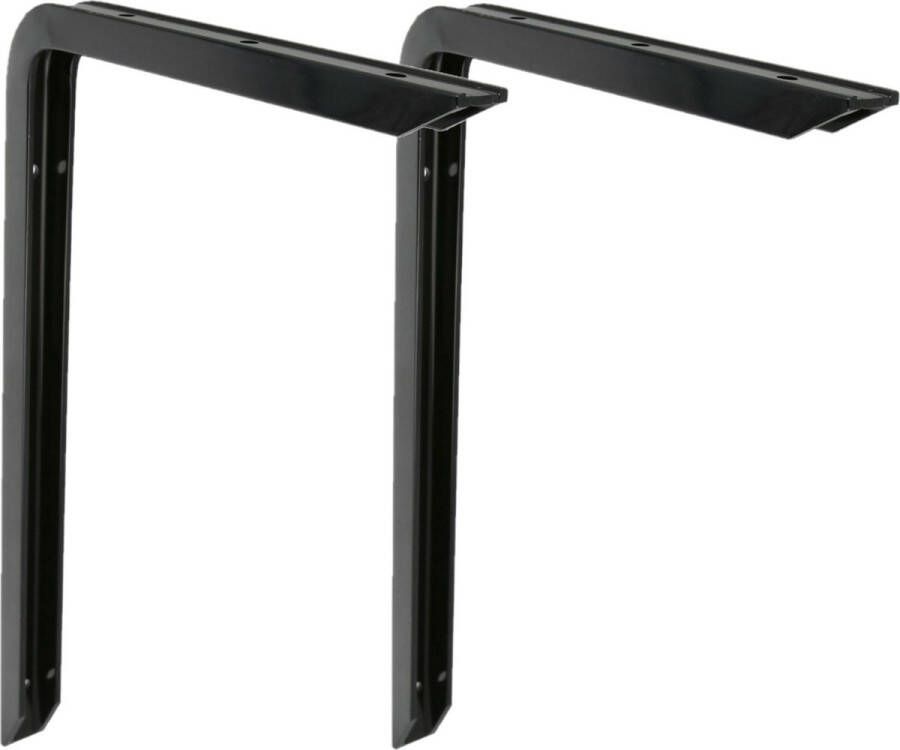 AMIG Plankdrager planksteun van aluminium 2x gelakt zwart H300 x B200 mm heavy support boekenplank steunen