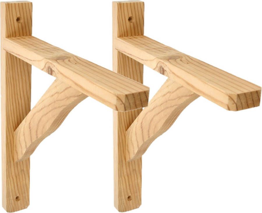 AMIG Plankdrager planksteun van hout 2x lichtbruin H320 x B280 mm boekenplank steunen tot 105 kg