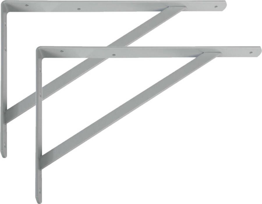 AMIG Plankdrager planksteun van metaal 2x gelakt grijs H250 x B200 mm boekenplank steunen tot 320 kg
