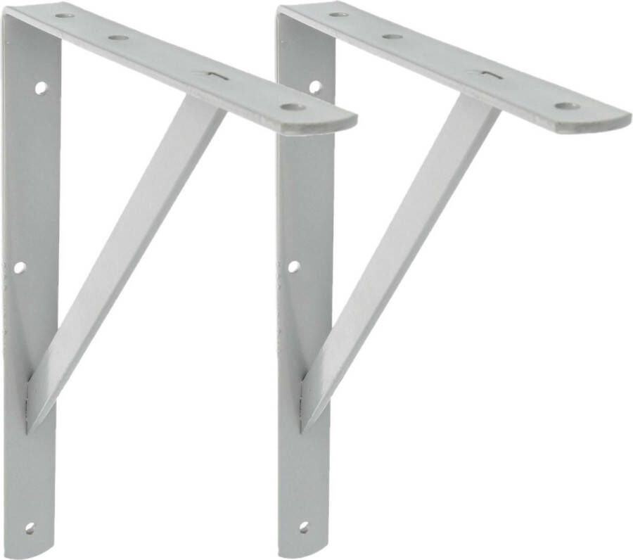 AMIG Plankdrager planksteun van metaal 2x gelakt grijs H400 x B275 mm boekenplank steunen tot 225 kg