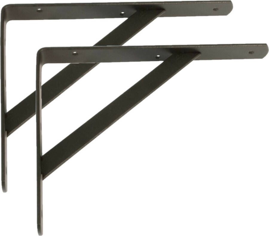AMIG Plankdrager planksteun van metaal 2x gelakt zwart H250 x B200 mm boekenplank steunen tot 320 kg