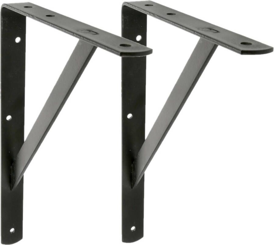 AMIG Plankdrager planksteun van metaal 2x gelakt zwart H600 x B375 mm boekenplank steunen tot 150 kg