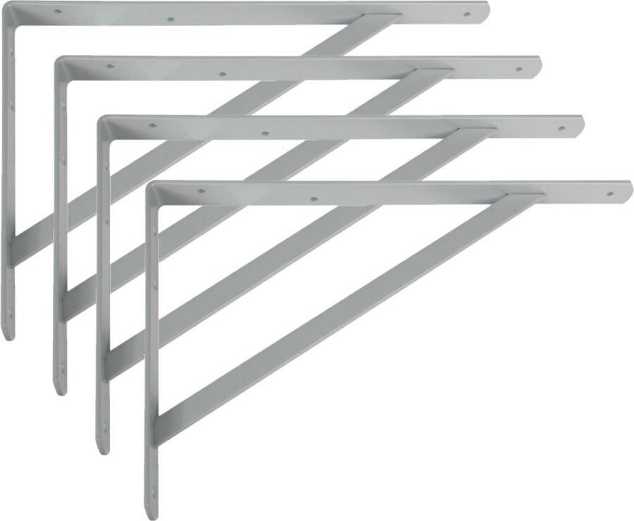 AMIG Plankdrager planksteun van metaal 4x gelakt grijs H250 x B200 mm boekenplank steunen tot 320 kg
