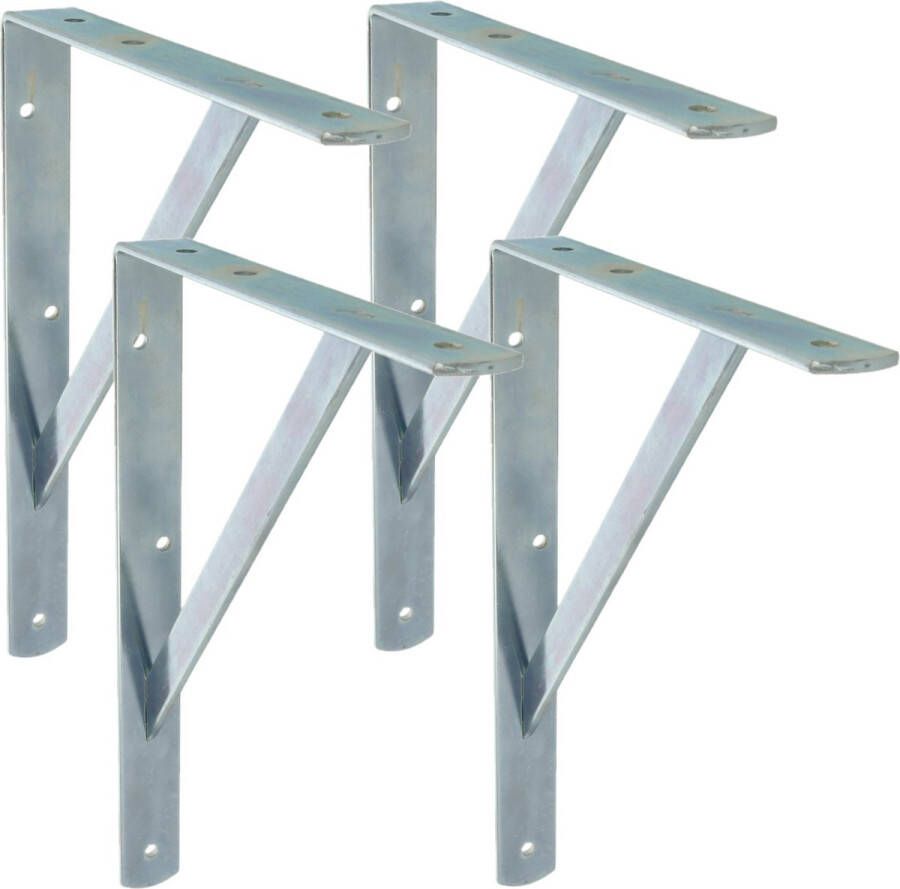 AMIG Plankdrager planksteun van metaal 4x gelakt zilver H400 x B275 mm boekenplank steunen tot 225 kg