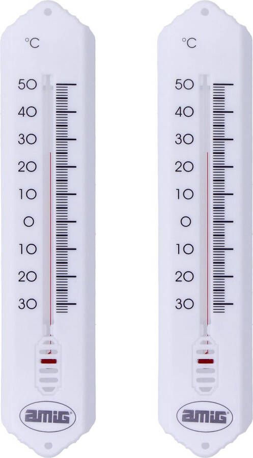 AMIG Thermometer binnen buiten 2x kunststof wit 19 x 5 cm