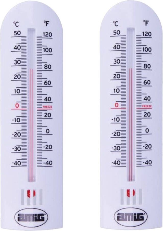 AMIG Thermometer binnen buiten 2x kunststof wit 30 x 6 5 cm Celsius Fahrenheit