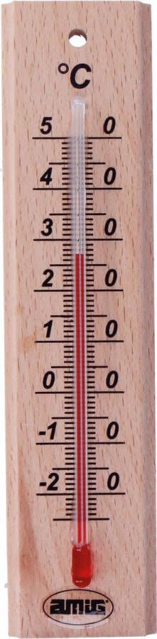 AMIG Thermometer binnen buiten hout bruin 14 x 3 cm Buitenthermometers