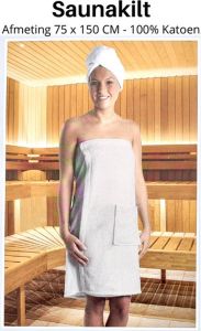 Aminata Saunakilt – Sauna Kilt – Sauna Handdoek – Omslag Handdoek met Klittenband – – Sauna Accessoire – Wit – 75 x 150 CM