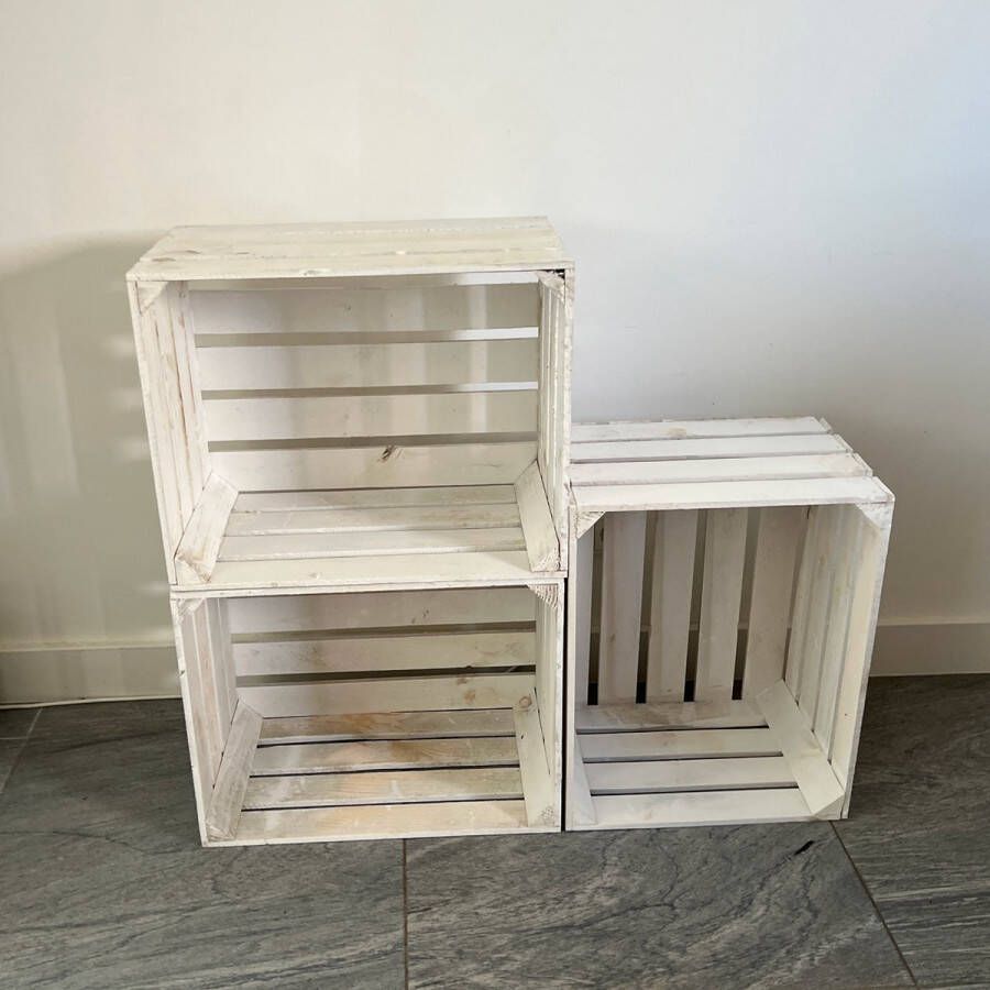 AMISHOUT 3x kist set 3 witte fruitkisten 50x40x30 cm