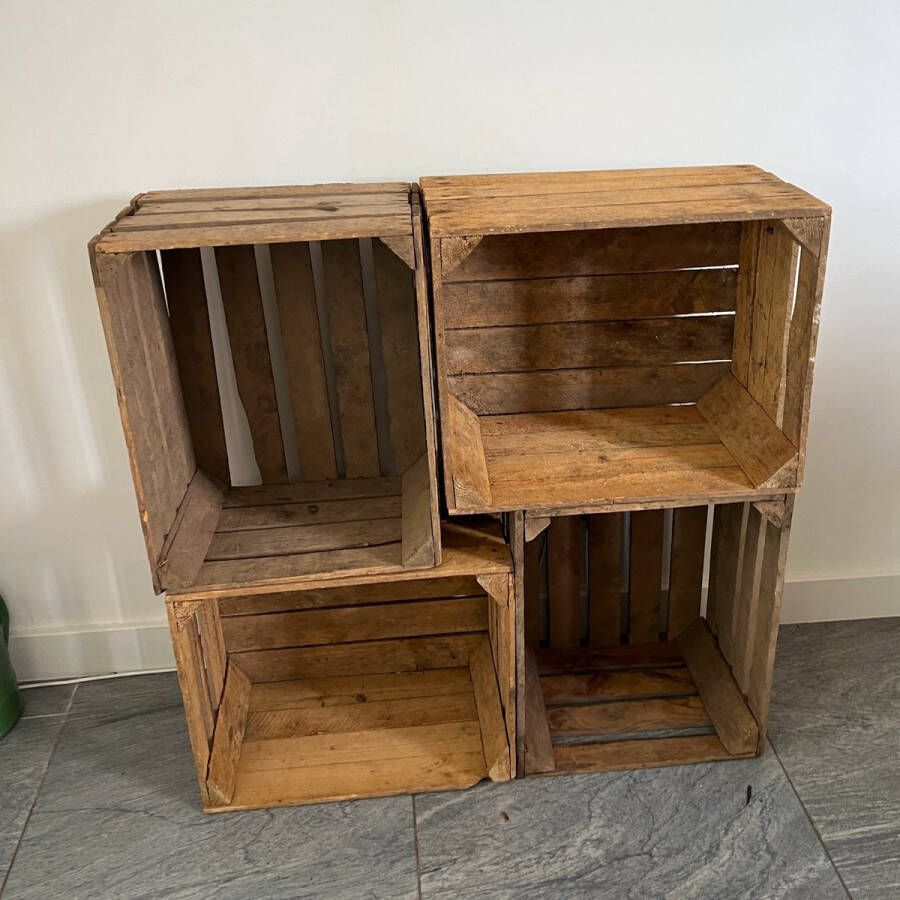 AMISHOUT 4x gebruikte oude vintage fruitkist 50x40x30 cm set van 4 stuks