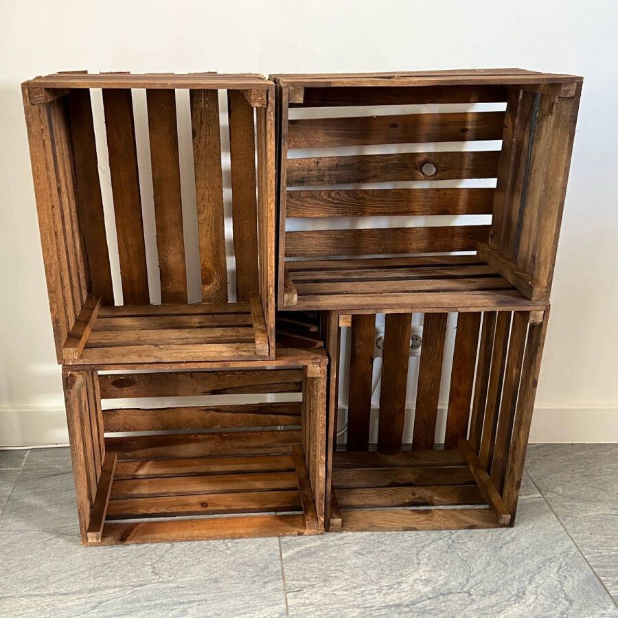 AMISHOUT 4x nieuwe bruine fruitkist 50x40x30 cm set van 4 stuks