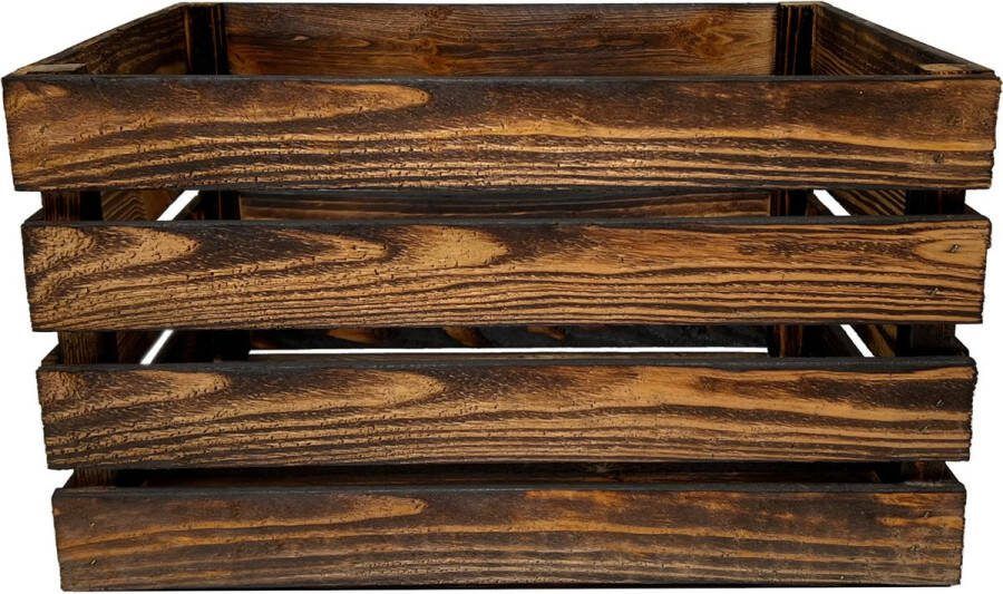 AMISHOUT 4x nieuwe gebrande fruitkist van hout 50x40x30 cm set van 4 stuks