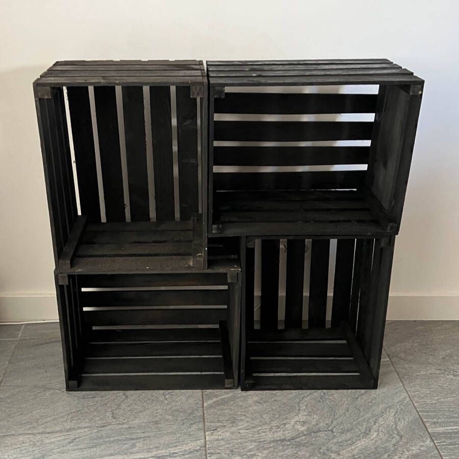 AMISHOUT 4x nieuwe zwarte fruitkist 50x40x30 cm set van 4 stuks