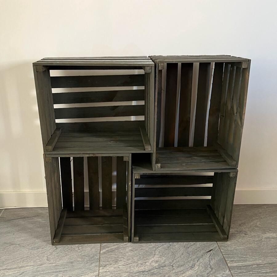 AMISHOUT 4x nieuwe antraciete fruitkist 50x40x30 cm set van 4 stuks
