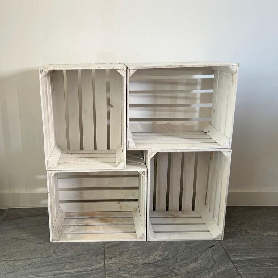 AMISHOUT 4x nieuwe witte fruitkist 50x40x30 set van 4 stuks