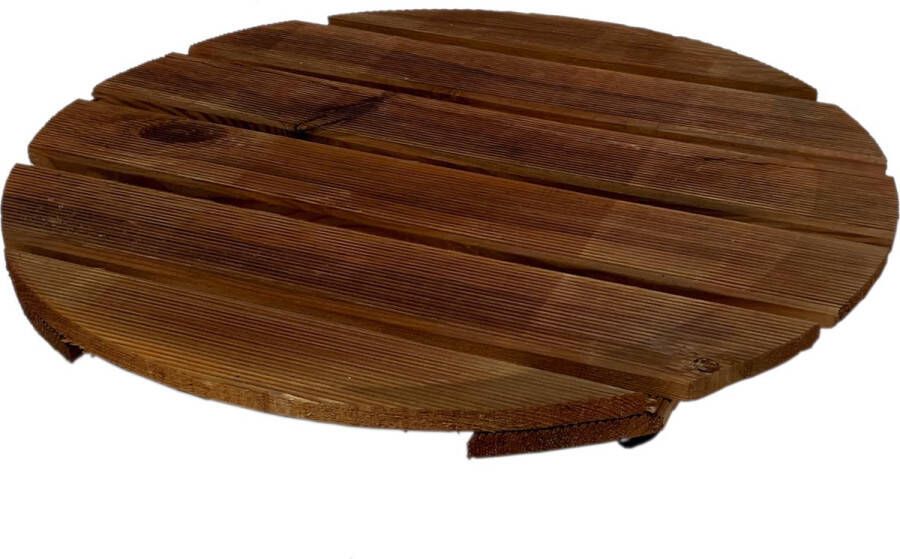 AMISHOUT Houten plantentrolley op wieltjes diameter 60cm rond bruin