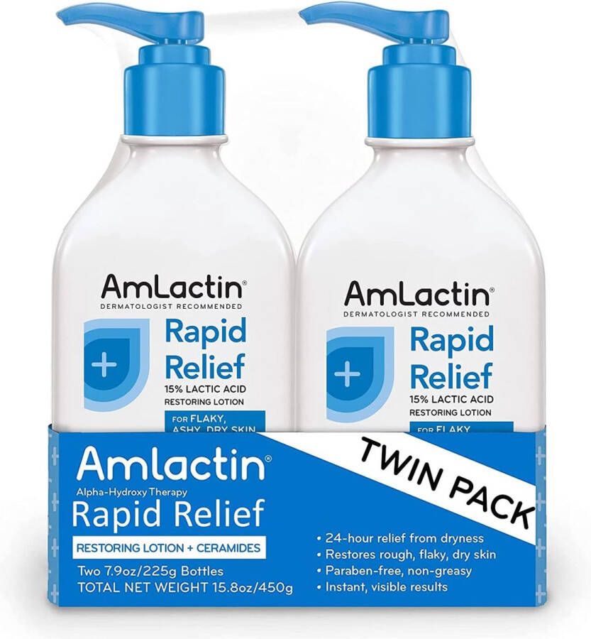 AmLactin Rapid Relief Restoring Bodylotion 7 9 oz pompfles 2-in-1 exfoliator en vochtinbrengende crème met ceramiden en 15% melkzuur voor 24 uur verlichting van een droge huid