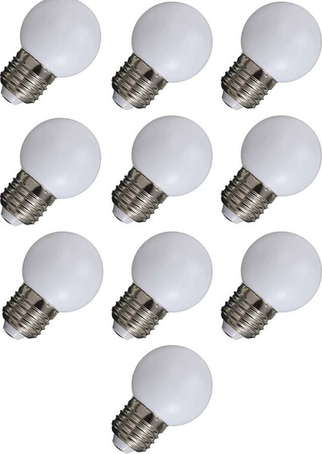 Amlux set 10 stuks warm witte led lampen 1W Melkwitte kap ideaal voor lichtsnoeren met E27 fittingen