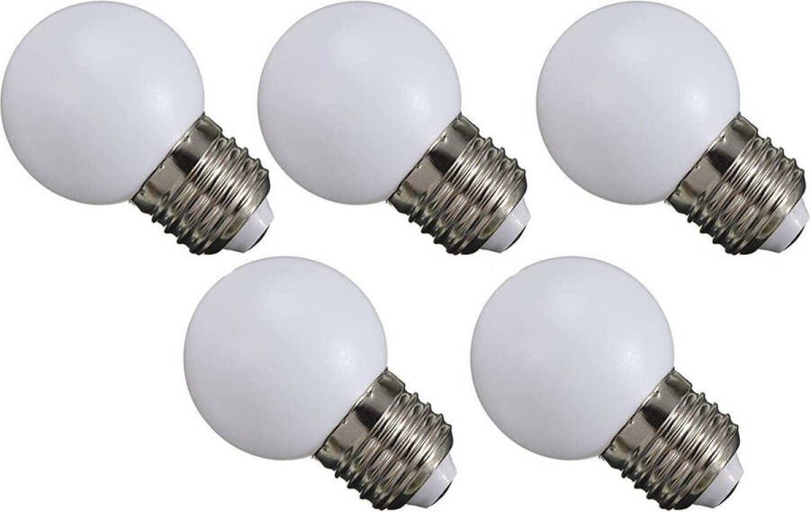 Amlux Set 5 stuks warm witte led lampen 1W E27 Melkwitte kap ideaal voor E27 lichtslingers