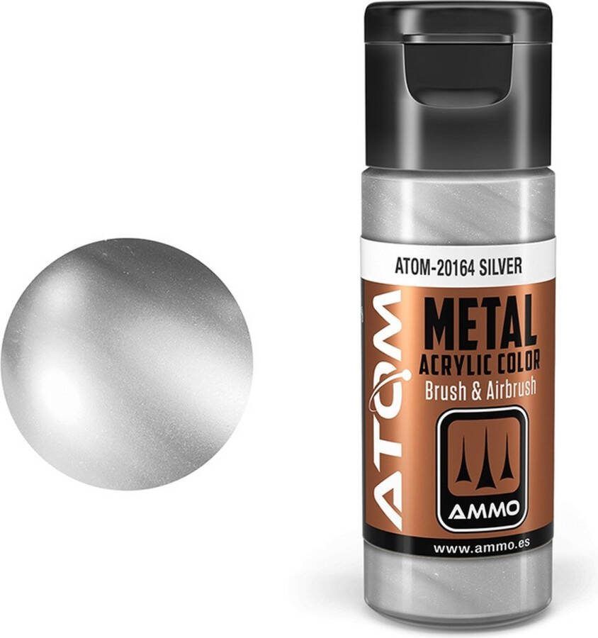 AMMO MIG 20164 ATOM Metallic Silver Acryl 20ml Verf flesje