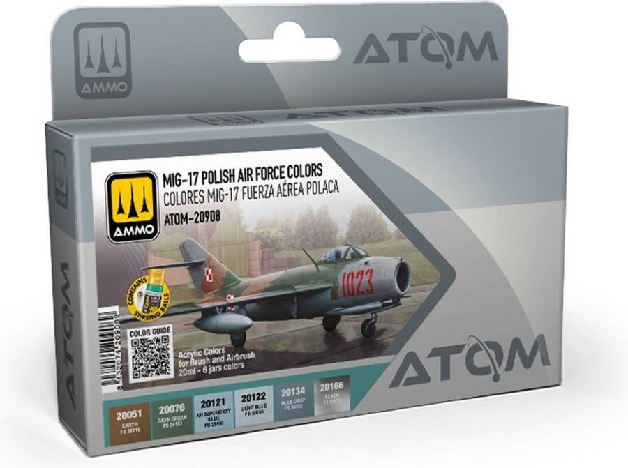 AMMO MIG 20908 ATOM MIG-17 Poolse Luchtmacht Kleuren Acryl Set 6x20ml Verf set
