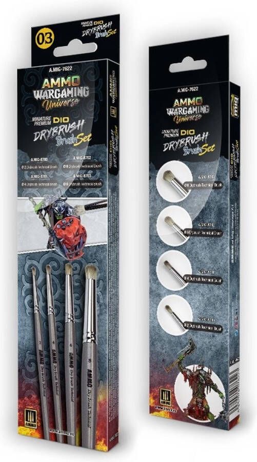 AMMO MIG 7622 Wargaming Miniature Premium Dio Drybrush Brush Set Pense(e)l(en)