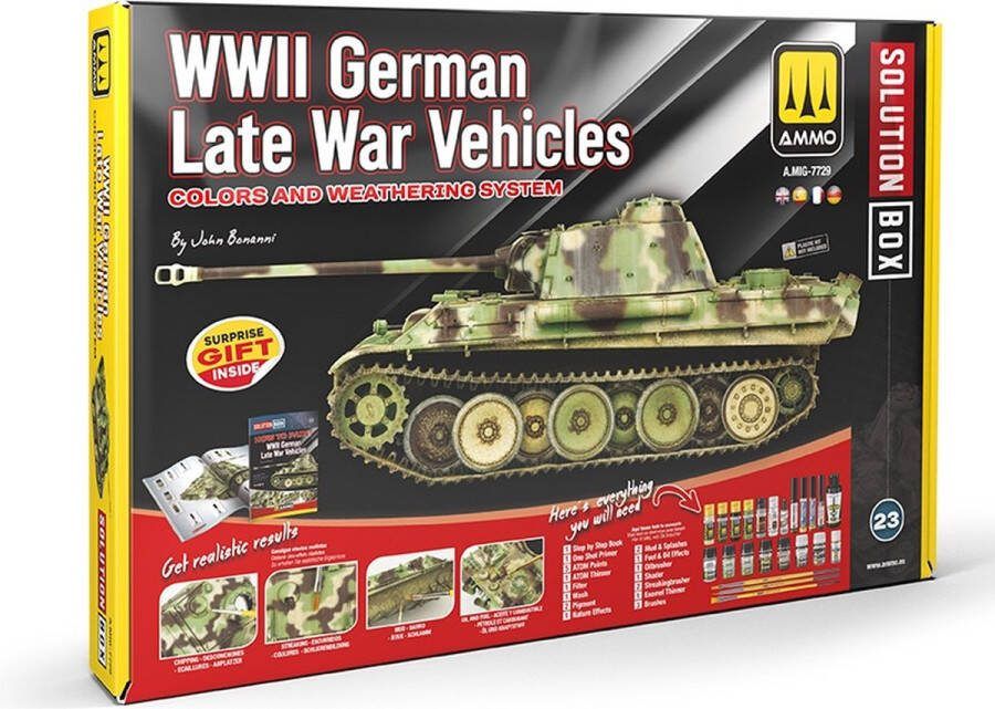 AMMO MIG 7729 WWII Duitse Late Oorlogs Voertuigen Verf en Verwering Systeem Solution Box Effecten set