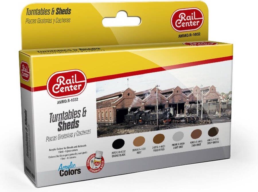 AMMO MIG R1032 Rail Center Spoorwegcentrum Draaischijven & Loodsen Acryl Set 6x15ml Verf set