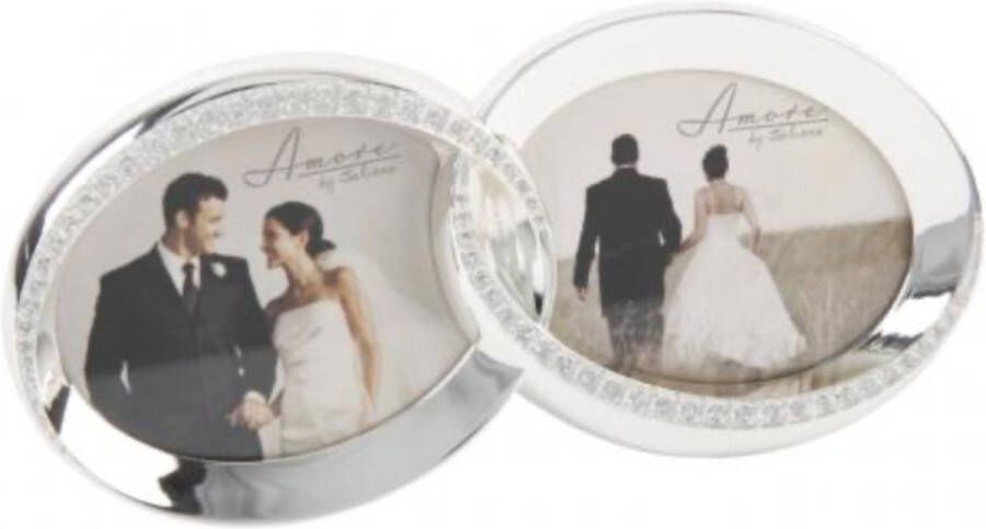 Amore by Juliana Fotolijst huwelijk dubbele zilveren ringen met steentjes van trouwen bruiloft