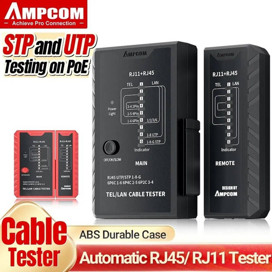 AMPCOM UTP Kabel Tester Zwart