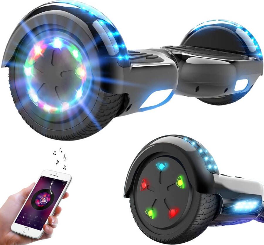 Ampes Hoverboard Bluetooth Speaker Oxboard 10 km h UL2272 Gecertificeerd LED Verlichting Anti lek banden Belastbaar tot 100KG 6.5 Inch Inclusief Draagtas Zwart