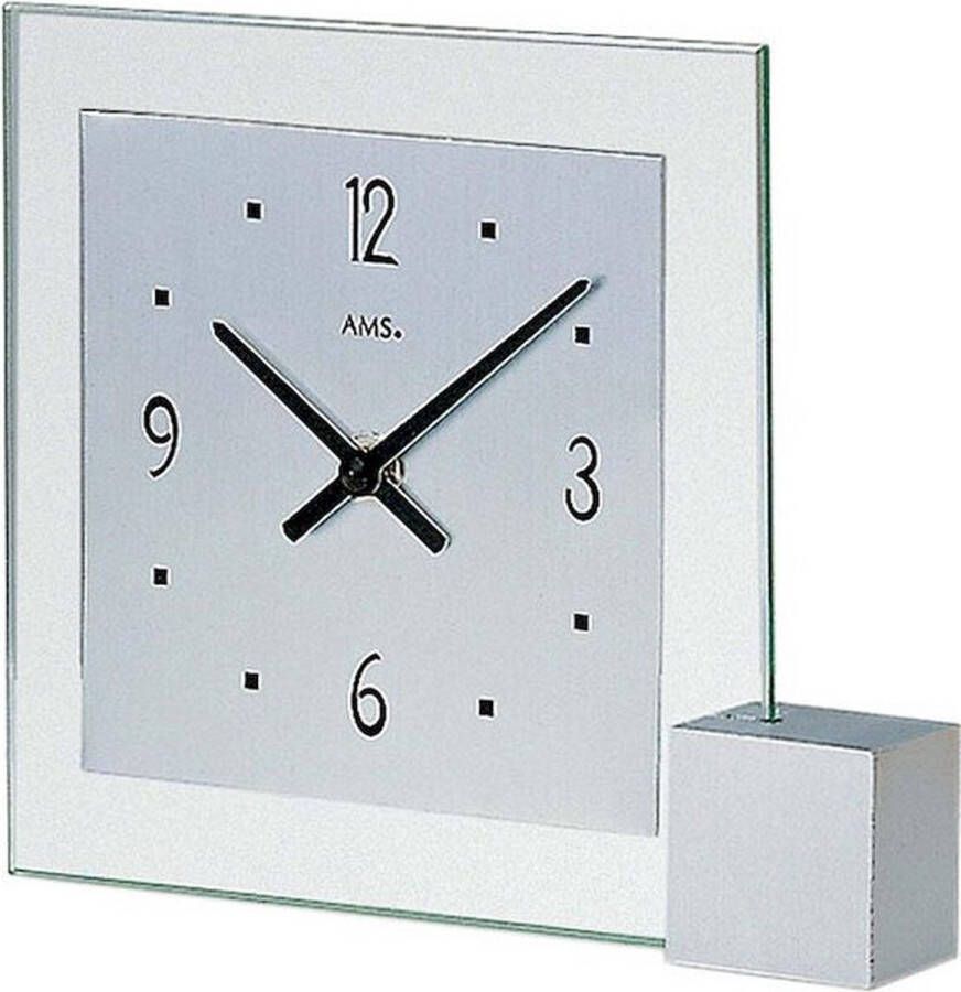 AMS T102 Tafelklok Analoog Aluminium Mineraal Glas Hout Zilverkleurig