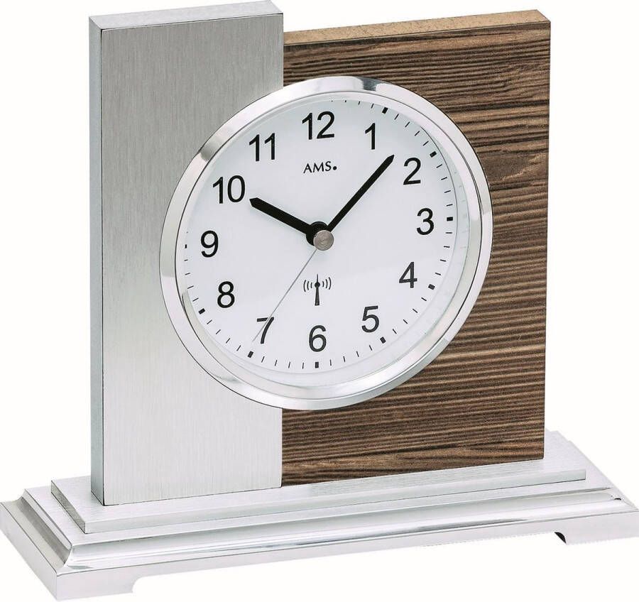 AMS Tafelklok zendergestuurd Notenhout-Aluminium 5149