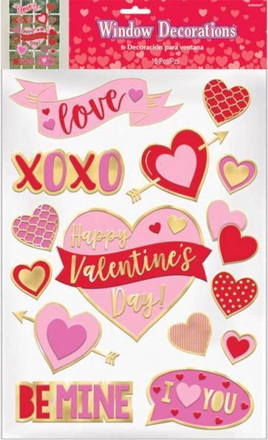 Amscan 15 Window Stickers Valentine s Day Foil Embossed