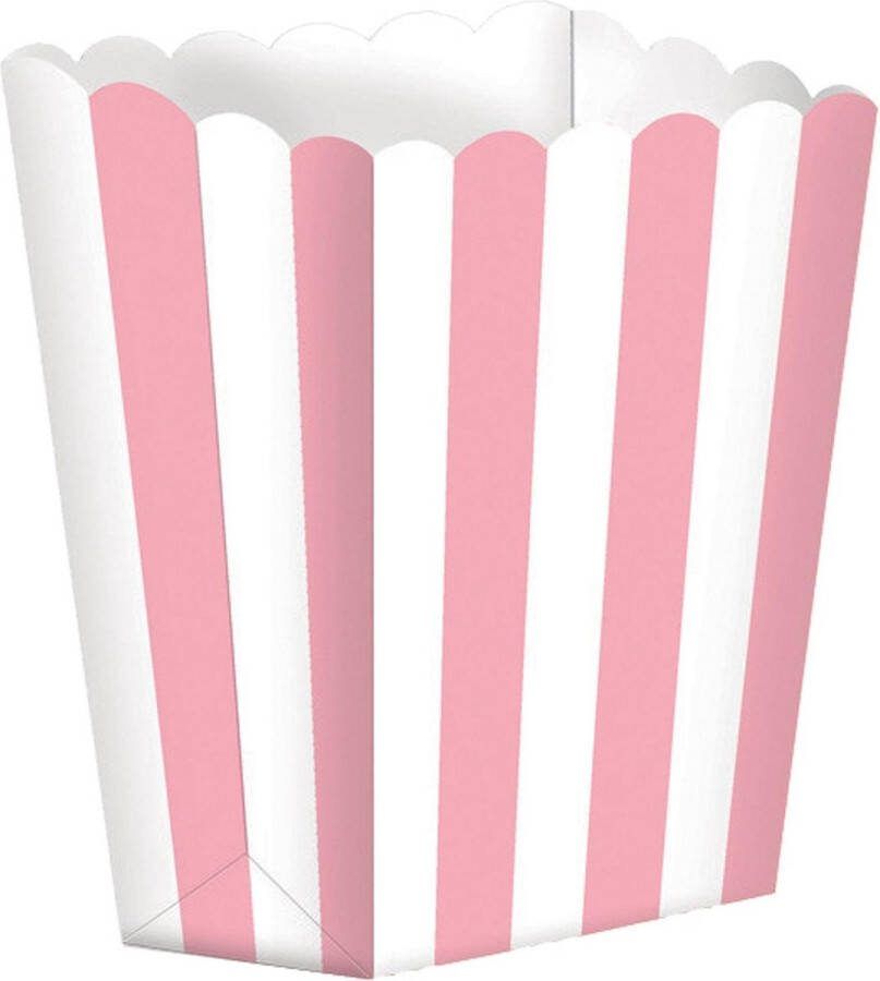 Amscan 5 roze en witte kartonnen popcorndozen 6 3 x 13 5 cm