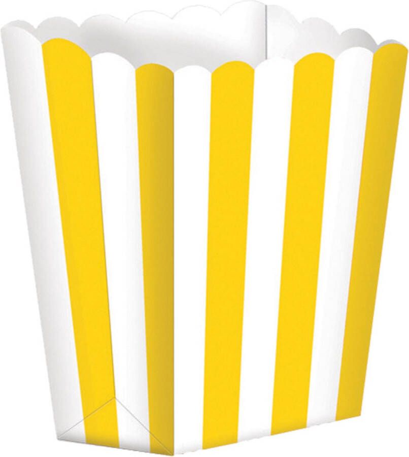 Amscan 5x stuks Popcorn bakjes geel wit Popcornbakjes chipsbakjes snackbakjes kinderverjaardag kinderfeestje