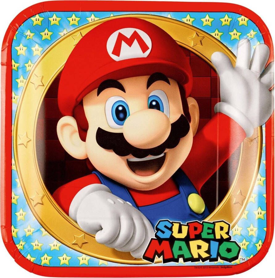 Merkloos Super Mario feest thema bordjes 8x stuks Feestbordjes