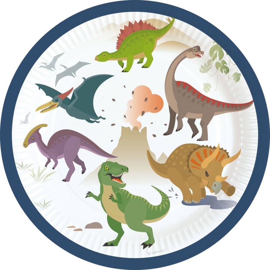 Amscan ECO Happy Dinosaur Papieren Gebaksbordjes (8 stuks)