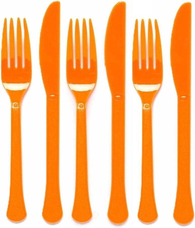 Amscan Feest bestek setje 72-delig herbruikbaar kunststof oranje messen vorken