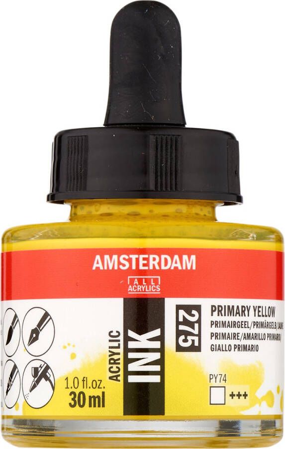 Amsterdam Acrylic Inkt Fles 30 ml Primairgeel 275