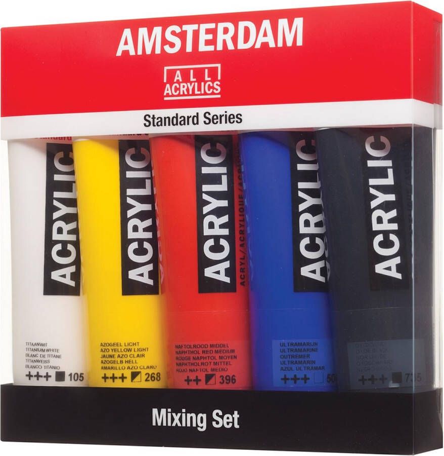 OfficeTown Amsterdam acrylverf tube van 120 ml doos met 5 tubes in niet-primaire kleuren