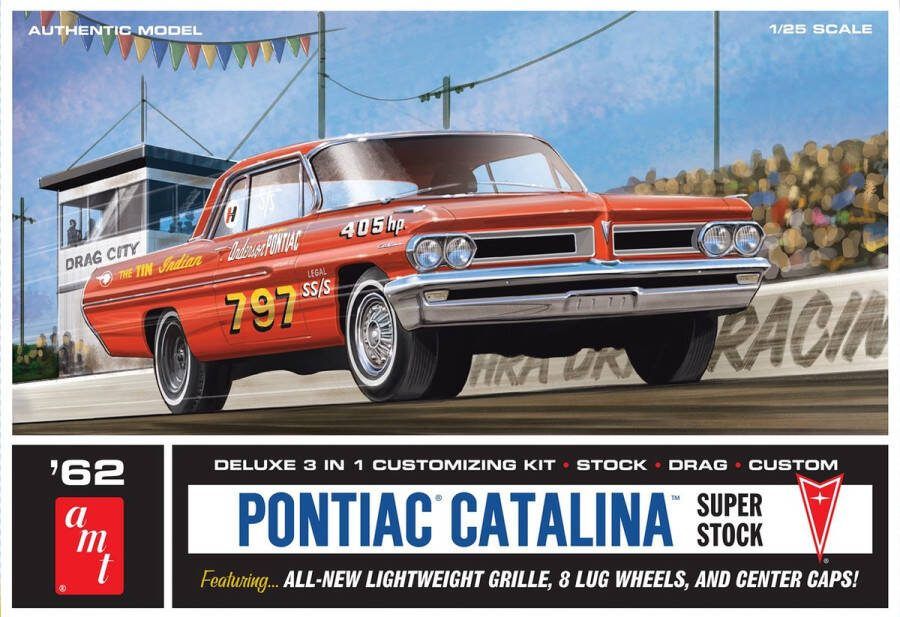 AMT 1:25 1392 Super Stock-Raceauto Pontiac Catalina uit 1962 3 in 1 Stock Drag of Custom Plastic Modelbouwpakket