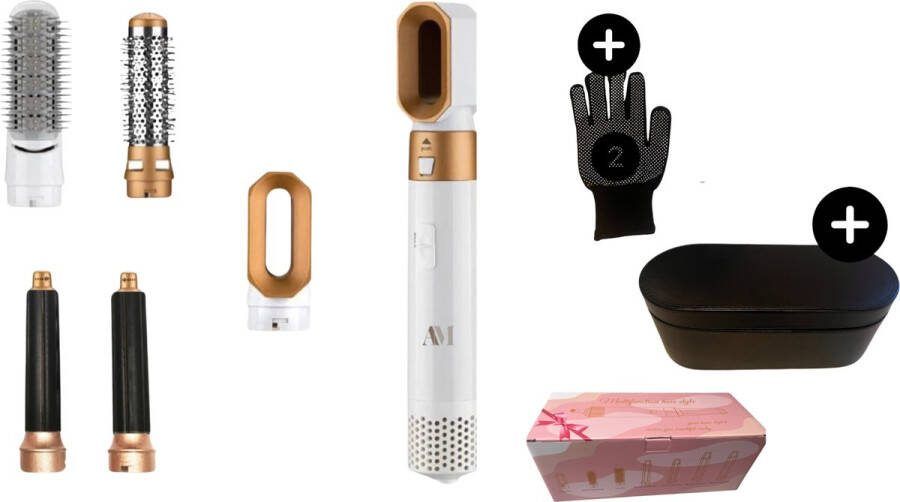 Am.technical solutions AM-Multistyler 5 in 1-haarstyler haardroger set -Föhn-Elektrische warme luchtborstel-Krulborstel-Kort & Lang Haar-inclusief opbergdoos + handschoenen