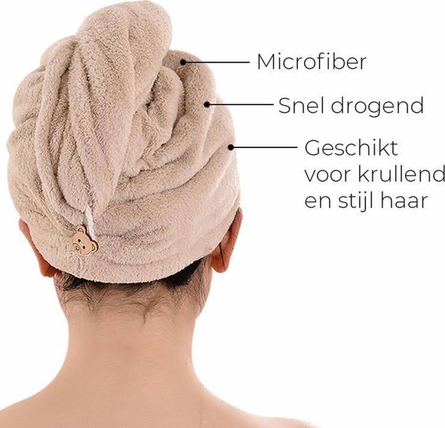Amué Microfiber haarhanddoek Sneldrogend Microvezel hoofdhanddoek Lichtbruin beige goed absorberend snel droog extra zacht